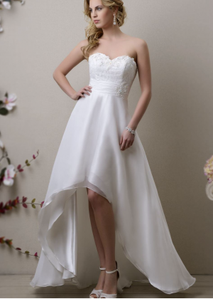 Ivory Lace Organza Hi Low Beaded Prom Dress